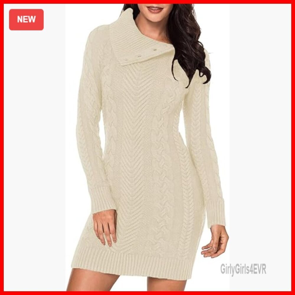 Women's Chunky Cable Knit Turtleneck Pullover Sweater with Pockets
